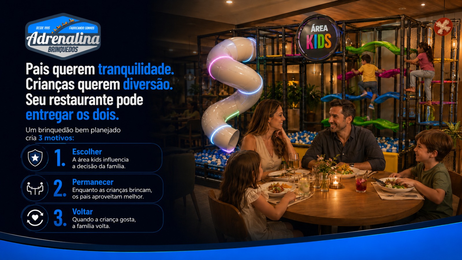 Área kids para restaurante da Adrenalina Brinquedos